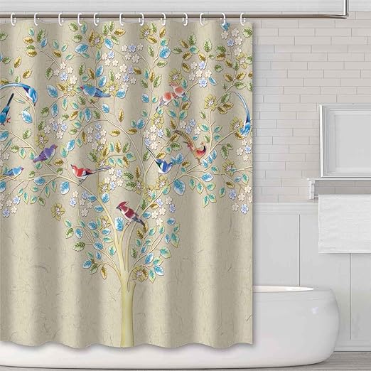 Amazon Com Joyplus Shower Curtain Tan Tree Bird Branches Flowers