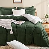 NEXHOME PRO 100% Organic Cotton Duvet Cover Queen Size, Pleated Textured Forest Green Duvet Cover Queen, 3pc Bedding Set with Zipper Closure, Soft Lightweight and Breathable,90"x90", No Comforter