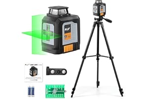 MJF 360° Laser Level with Tripod, Green Self Leveling Cross Line Laser Tool with 4 Brightness Adjustment for Floor Tile Wall Construction, L-Bracket, Batteries & Carry Bag Included