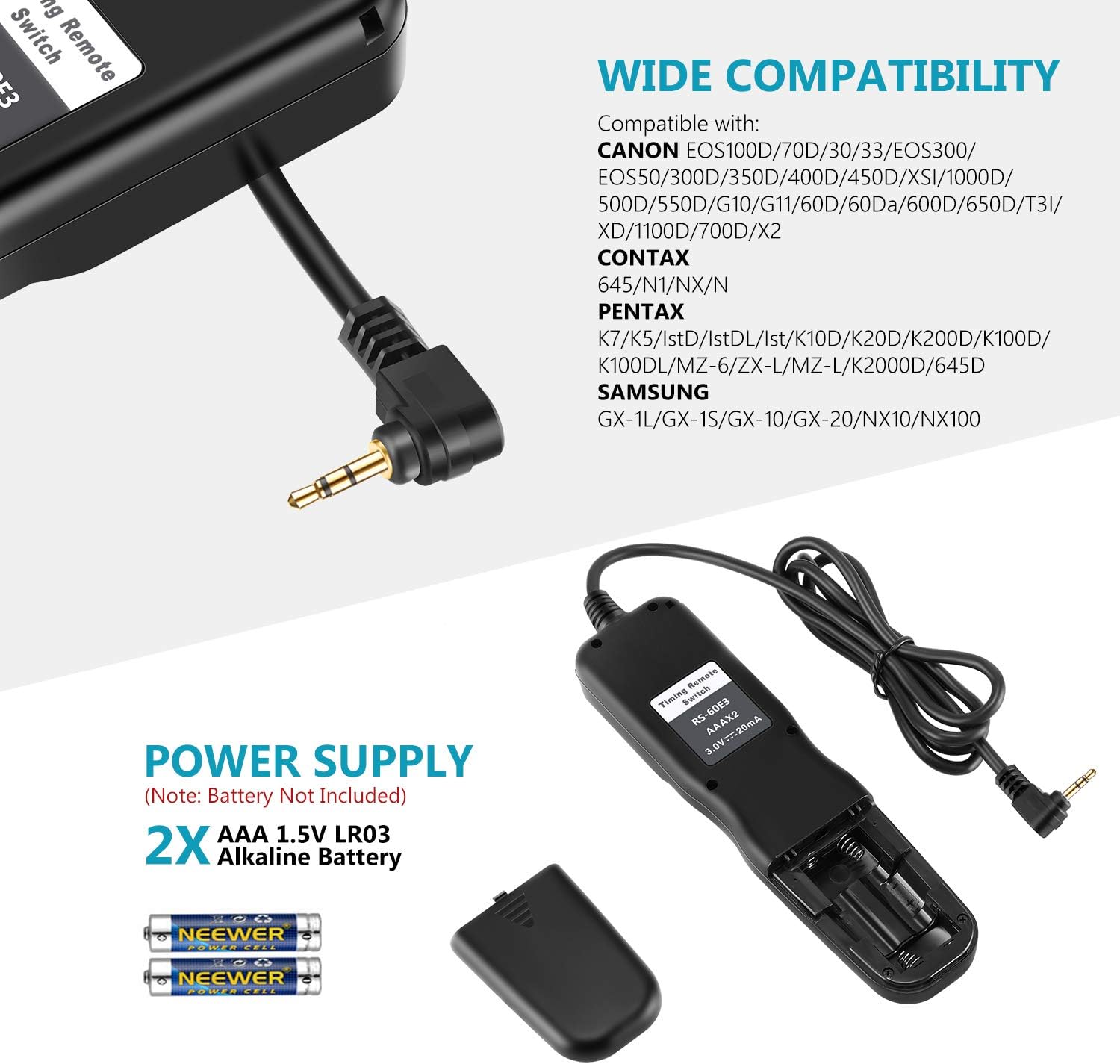 Neewer LCD Timer Shutter Release Remote Control for Canon 760D(T6s)/750D(T6i)/700D(T5i)/1300D(T6)/1100D(T3)/1000D(XS)/650D(T4i)/600D(T3i)/550D(T2i)/500D(T1i)/450D(XSi)/400D(XTi)/350D DSLR Cameras - Image 4