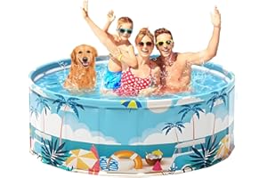 COBOPANDA Foldable Swimming Pool for Kids 79"x18" Hard Plastic Portable Dog Pool Anti-Slip Collapsible Pets Bathtub Kiddie Pool Indoor Outdoor Backyard (Beach Party 79'')