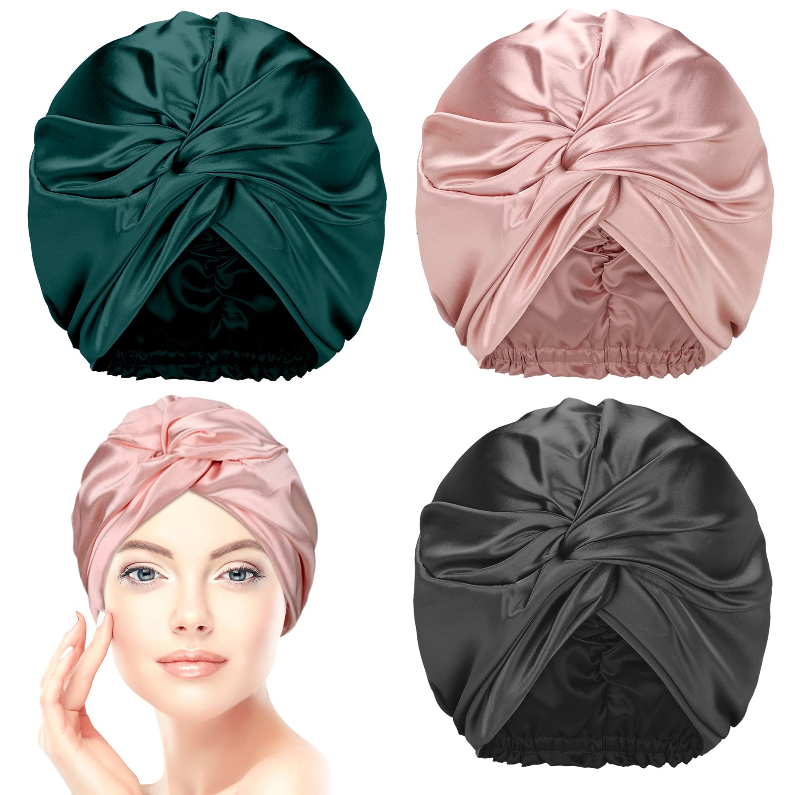 Vabean 3 pieces silk hair wrap for sleeping women bonnet silk sleeping