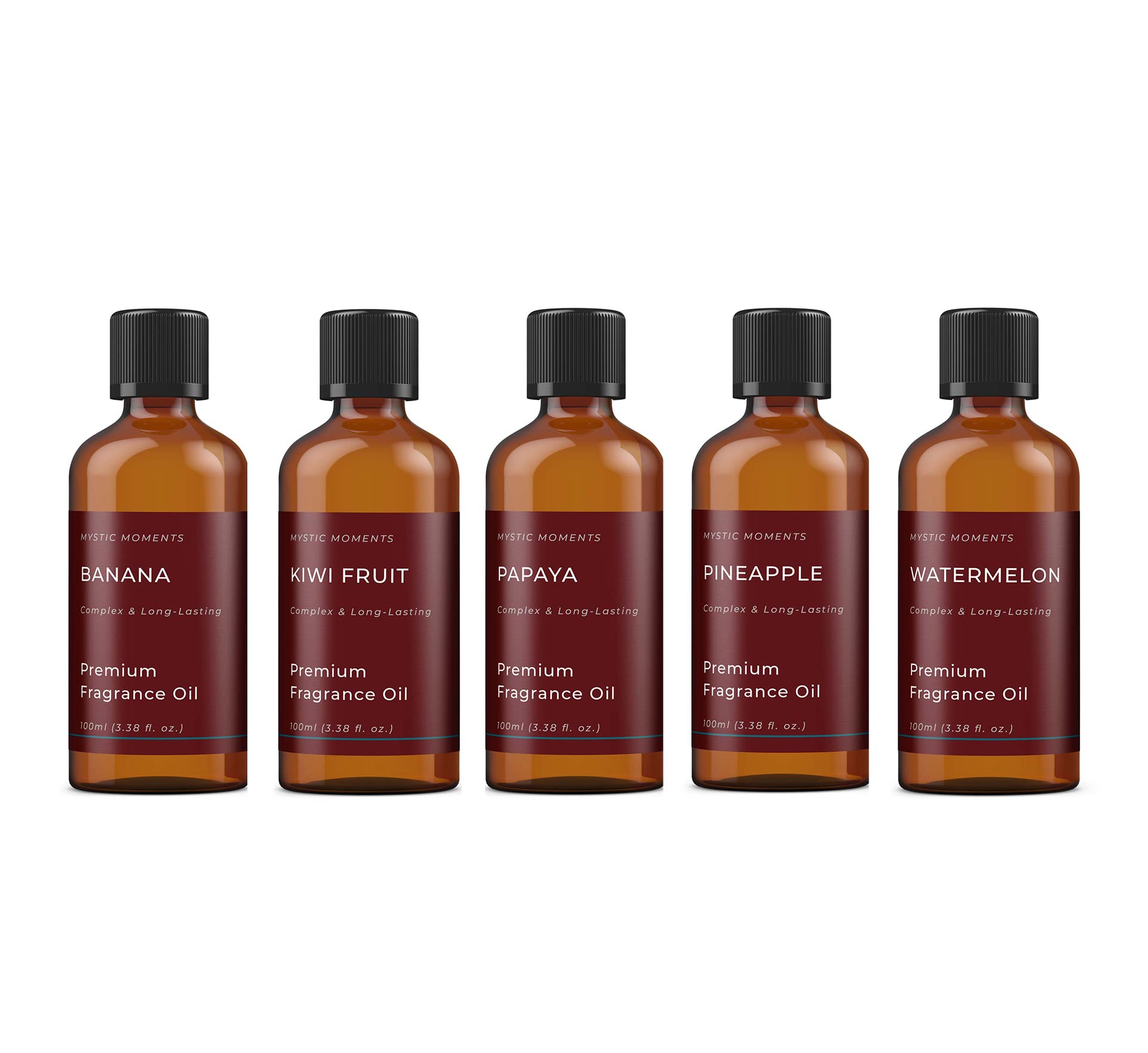 Mystic Moments | Exotic Fruit Fragrant Oil Gift Starter Pack 5x100ml| 5 Sweet Tropical Fragrance Oils – Banana, Kiwi Fruit, Papaya, Pineapple & Watermelon | Bright Summer Home Ambience
