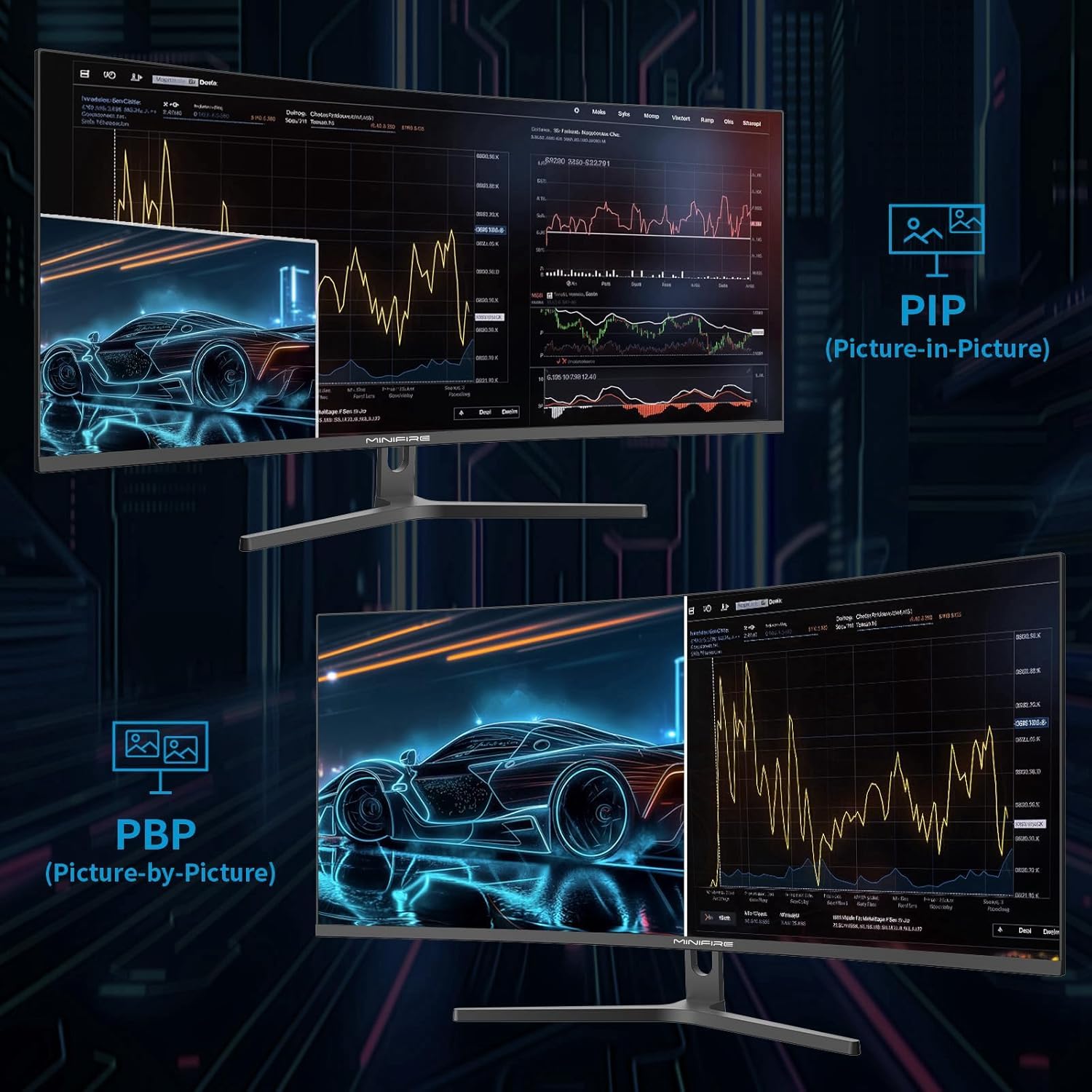 Minifire 34" UWQHD Curved Gaming Monitor 165Hz(DP),3440 x 1440, Curved 1500R,1ms(MPRT),Pip/PBP,FreeSync,HDR, 300nits, sRGB 125%, DCI-P3 95%,VA Panel,2xHDMI 2.1(TMDS) 1xDP 1.4 Ports MFG34C5Q 6