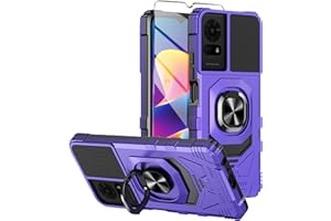 Mocotto for TCL K24/TCL K23/TCL 50 LE Phone Case with Tempered Glass Screen Protector,Military Grade Heavy Duty Shockproof Protective Cover,with Ring Kickstand (TCL K24,Purple)