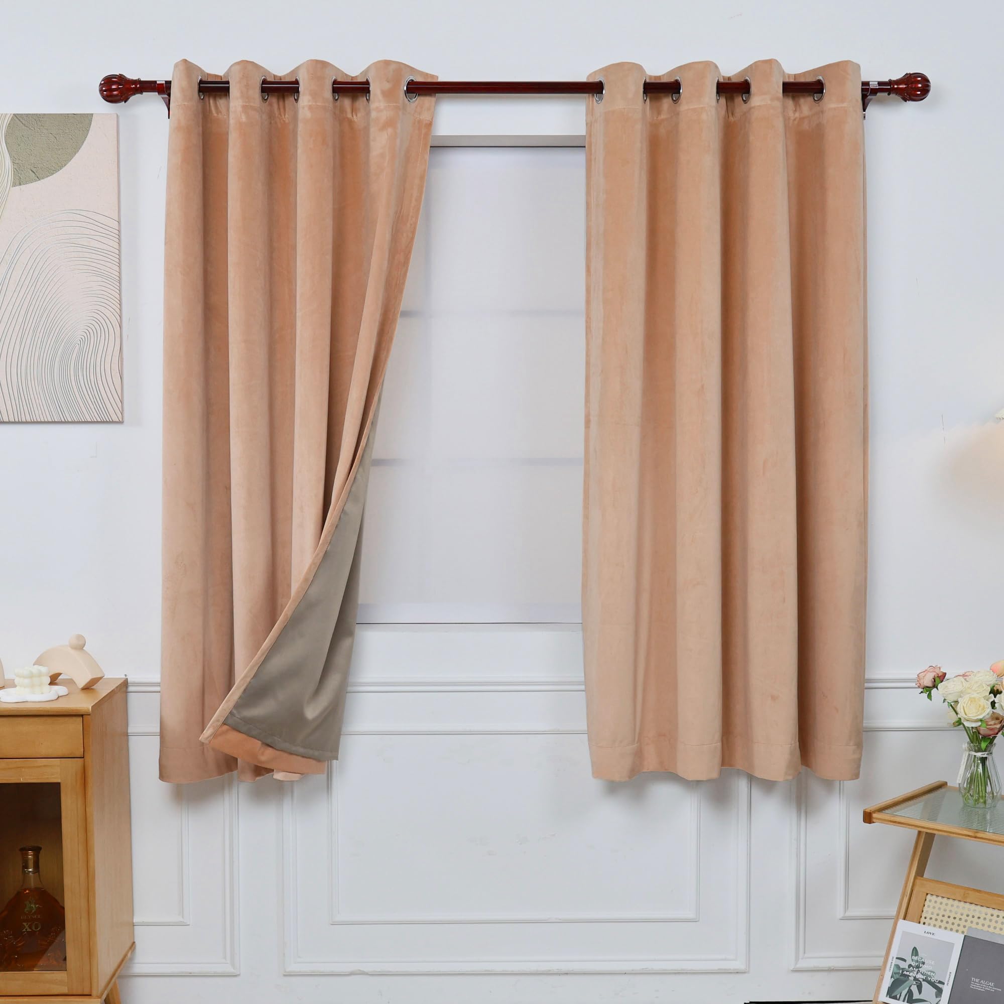 Photo 1 of INLINAS Velvet Blackout Curtain - Luxurious Softness with Light Control, Thermal Insulated, Noise Reduction, Energy Saving Set of 2 Panels, Warm Orange, 52W x 63L Inch