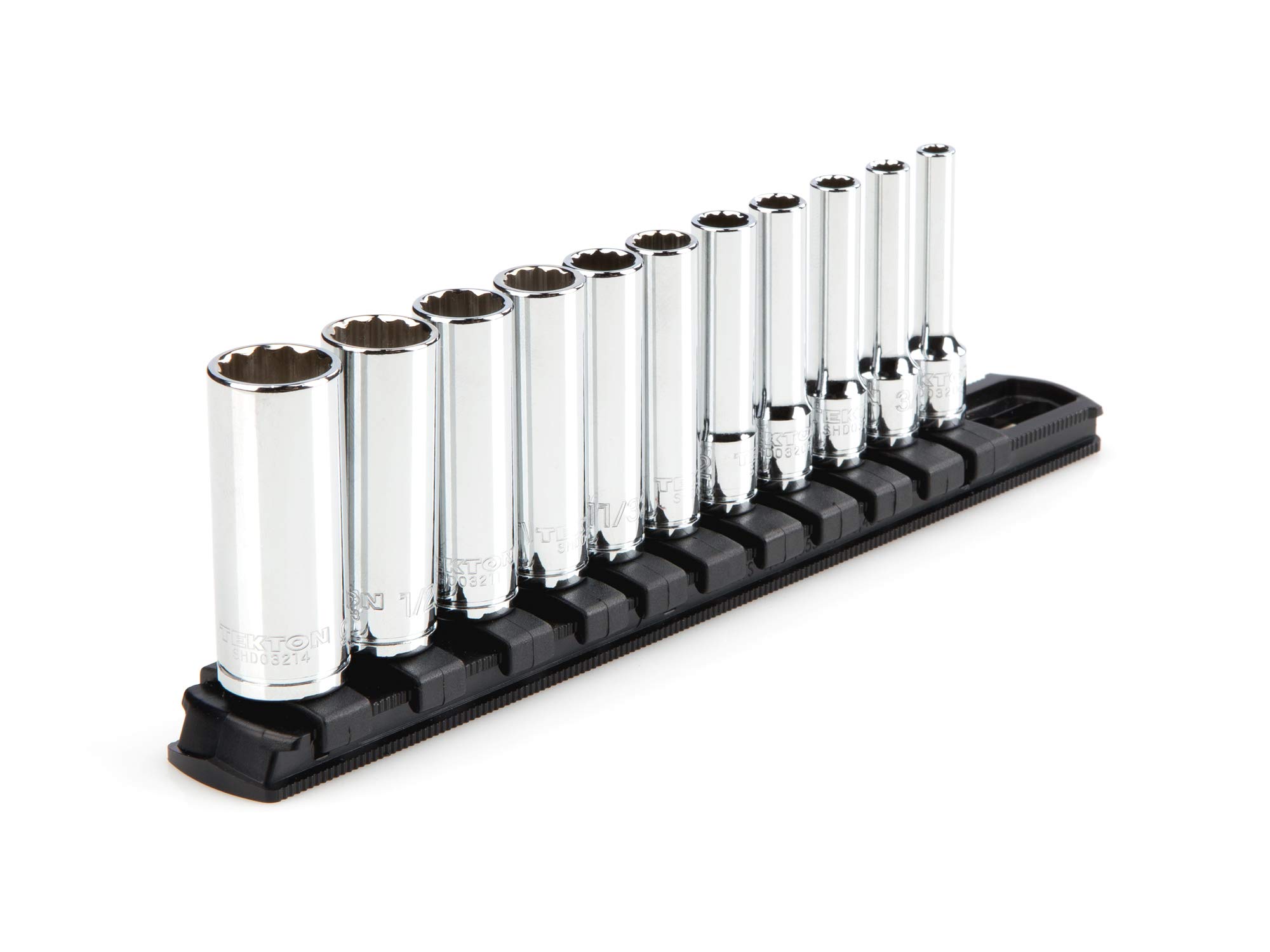 TEKTON 1/4 Inch Drive Deep 12-Point Socket Set with Rail, 11-Piece (5/32-9/16 in.) | SHD90107 — image 1