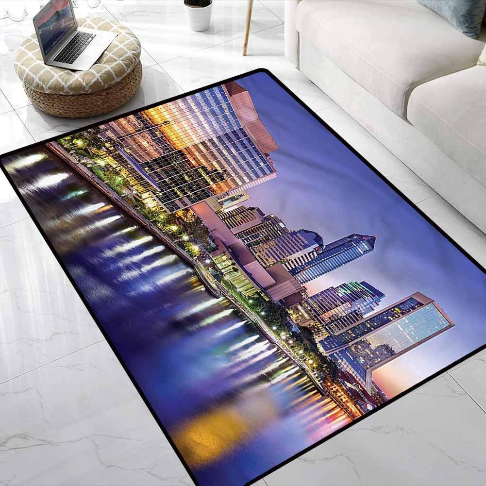 Carpet USA,Florida City Life River at Dawn Decorative Floor Rugs with Water Resistant Rubber Back Anti-Slip 7 x 7 Feet