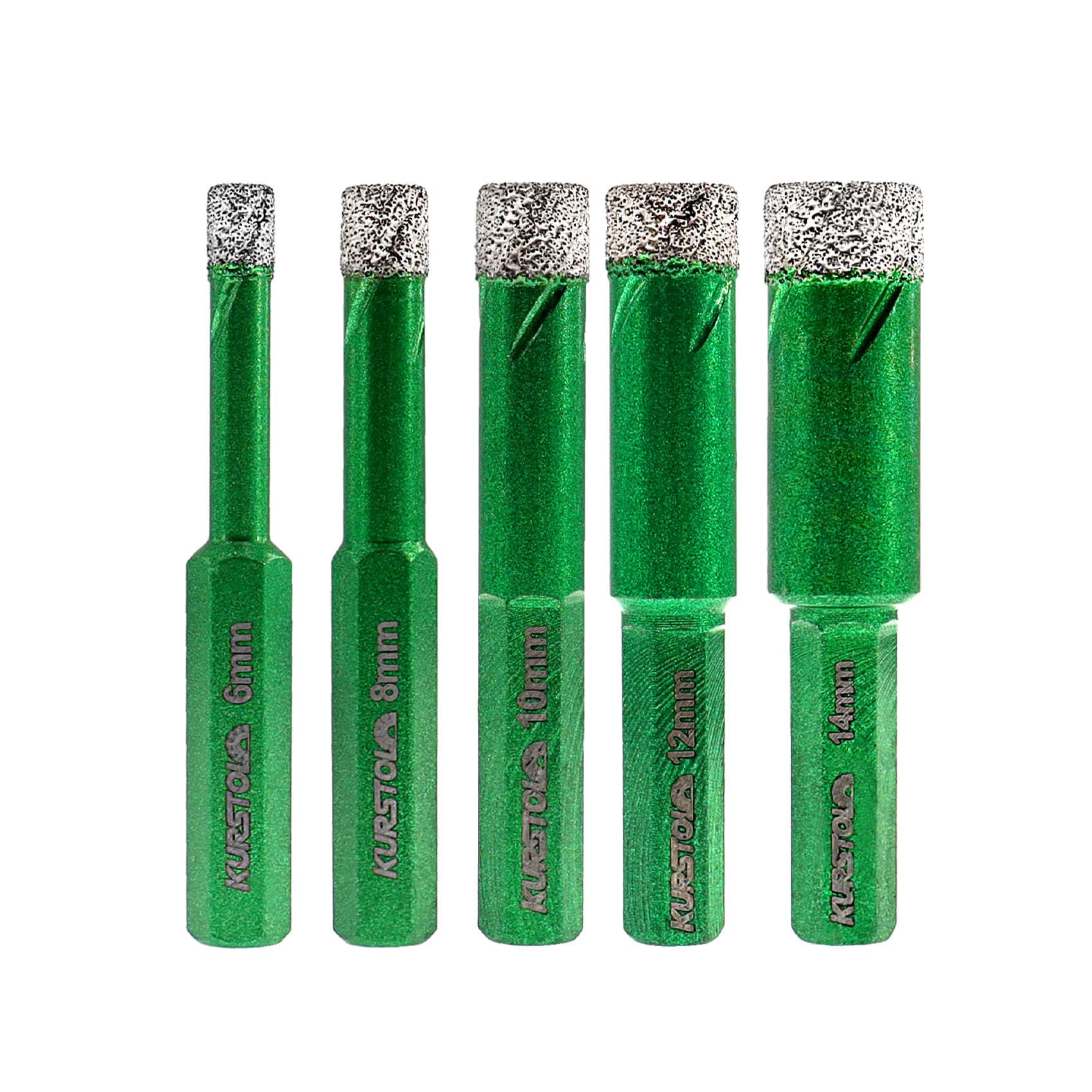 Dry Diamond Drill Bit Set - Diamond Tipped Hole Saw Bit for Porcelain Tile Ceramic Marble Granite Stone,Diamond Core Drill Bit Kit Hex Shank Fixed on Drills,No.K5(6/8/10/12/14mm)