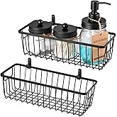 SheeChung Farmhouse Decor Metal Wire Bathroom Storage Organizer Basket Bins - for Cabinets, Shelves, Closets, Vanity Countertops, Under Sinks, Pantry, Laundry Room, Garage - Small, 2 Pack (Black)