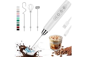 ODIFORGOO Rechargeable Milk Frother Handheld, Electric Foam Maker Coffee Frother Wand, Detachable With 3 Stainless Whisks, Drink Mixer for Lattes, Cappuccino, Matcha, Egg, No Stand, White