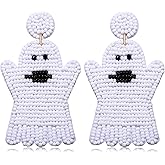 CEALXHENY Halloween Beaded Boo Earrings for Women - Spooky Ghost Pumpkin Drop Dangle Jewelry - Handmade Gothic Costume Party Holiday Festive Gifts