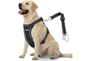 VavoPaw Dog Seat Belt Harness for Car, Dog Car Harness Adjustable Mesh Breathable & Dogs Seatbelt Safety Tether with Elastic Bungee for Small Medium Large Pets(Carbon Black, XL)