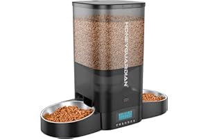 HoneyGuaridan 5L Automatic Cat Feeder for Two Cats, Cat Food Dispenser with Stainless Steel Bowl,Timed Cat Feeder Programmable 1-6 Meals Control, Dual Power Supply,Desiccant Bag,10s Meal Call