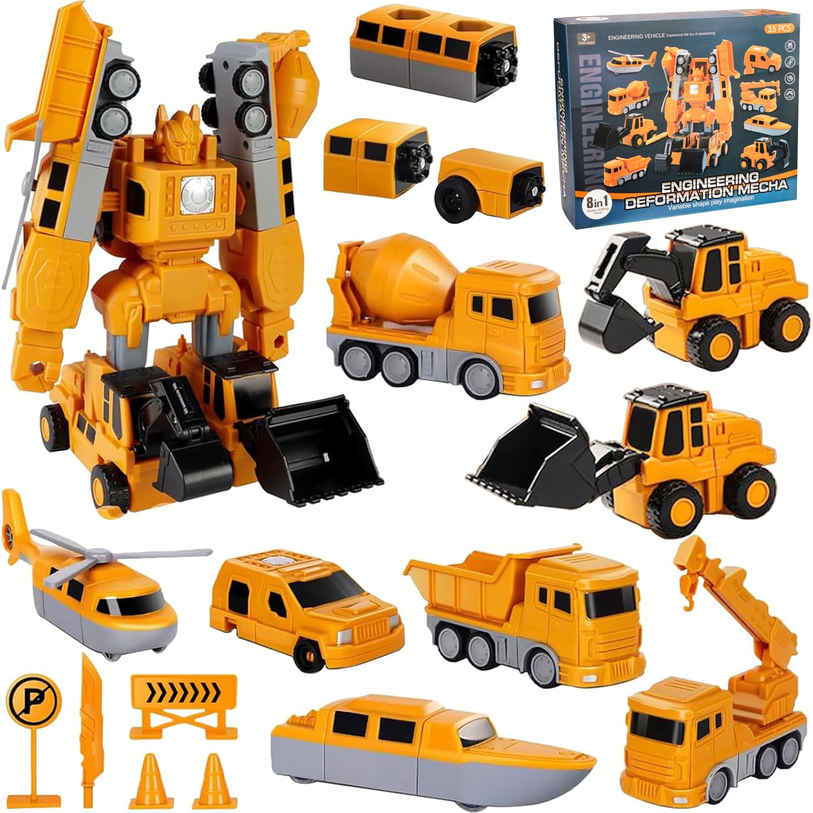 Pipihome 35PCS Constructo Modular Transforming Toys Set, Magnetic Transformer Engineering Robot Car Toys, Magnetic Building Blocks Tiles Gifts for Boys Girls