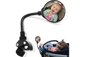 BIXINYO Stroller Mirror - Adjustable 360° Stroller Mirror to See Your Baby's Face on Stroller Walks, Baby Shower Gifts for New Mom, New Parents, Universal Stroller Accessories (C-Clamp)