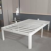 KOSOSO 16 Inch Twin Bed Frames, White Twin Metal Bed Frame with Anti-Slip Baffles, No Box Spring Needed, Heavy Duty Steel Platform Supprt, Rounded Corner Legs, Noiseless, Reserved Holes, Storage Space