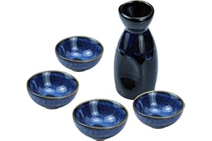 Sizikato 5PCS Stoneware Porcelain Sake Set Include 1PCS Sake Bottle and 4PCS Sake Cups