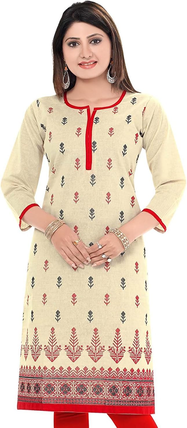 Cotton & Crepe Silk Tunic Top Womens Printed Kurti Tunic Comfortable Blouse from India