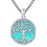LOOVE Tree of Life Necklace for Women Sterling Silver Celtic Moon Tree Moonstone Turquoise Pendant Heart Family Tree Necklace for Mother Daughter Sister Gifts