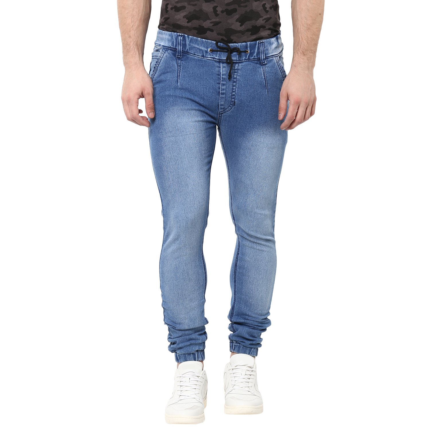 urbano fashion men's light blue slim fit stretch jogger jeans