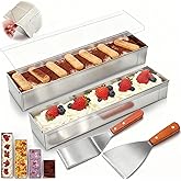 Blushtier 2 Pack Rectangle Tiramisu Pan Removable 15.75 X 3.94 X 2.56 Inch | 304 Stainless Steel with Acrylic Lid, 2 Metal Spatula, Nonstick Removable Frame, Cheesecake Mousse Dessert Baking Cake Mold