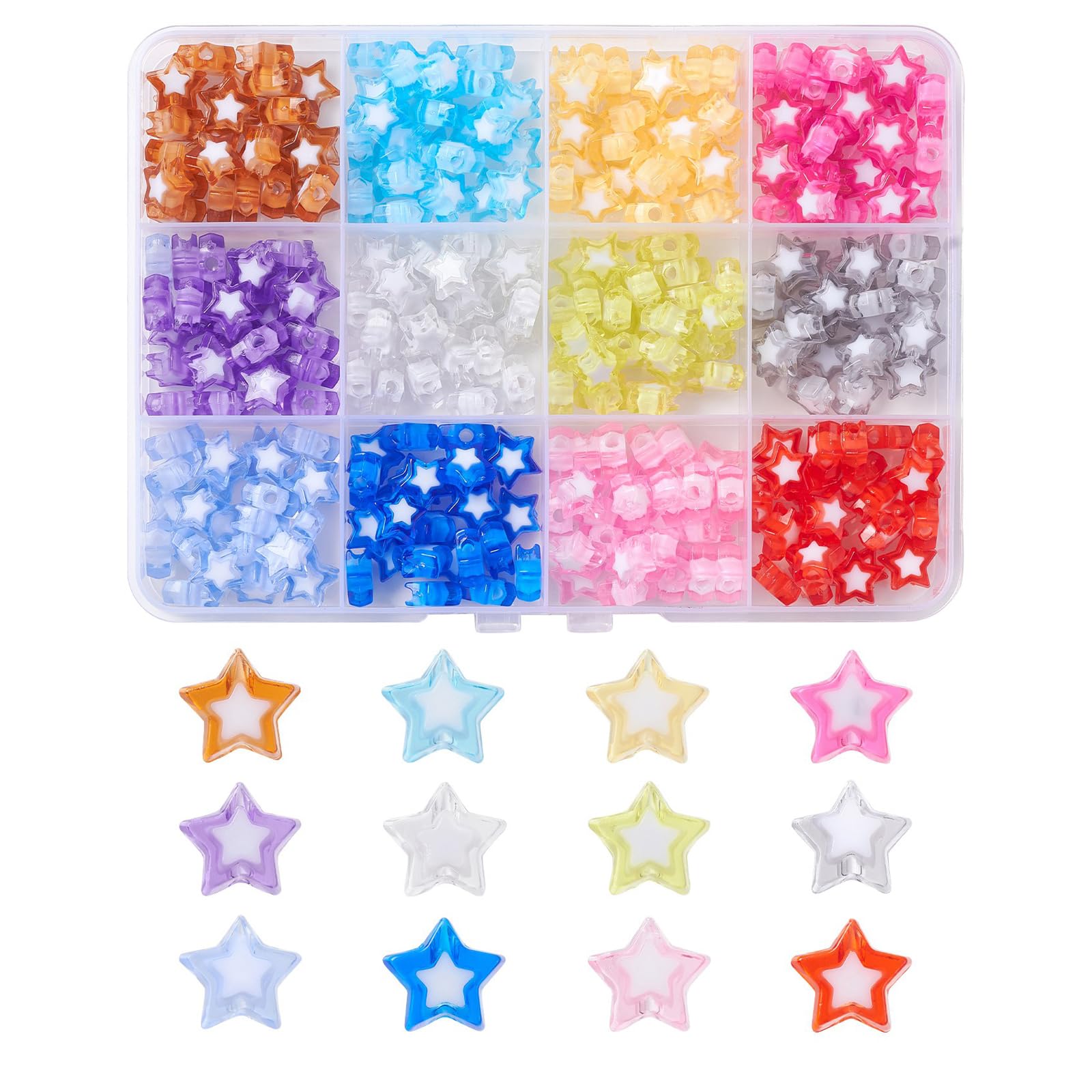 UR URLIFEHALL 300 Pcs 12 Colours Acrylic Star Beads Five Pointed Star Shaped Loose Beads for DIY Jewellery Making Crafts Home Gift Decor — image 1