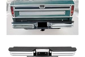 HECASA Universal Rear Step Bumper Compatible with 1967-1998 Chevy Chevrolet GMC C/K Fleetside Dodge Fleetside Ram charger Ford Bronco F250 F350HD SuperDuty F-Series Styleside with Lights Silvery+Black