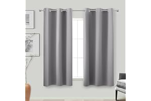 KOUFALL 45 Inch Length Kitchen Blackout Curtains Set of 2 Grommet Room Darkening Short Small Curtains for Bathroom Kids Room Bedroom 34x45 in Long Light Grey Gray