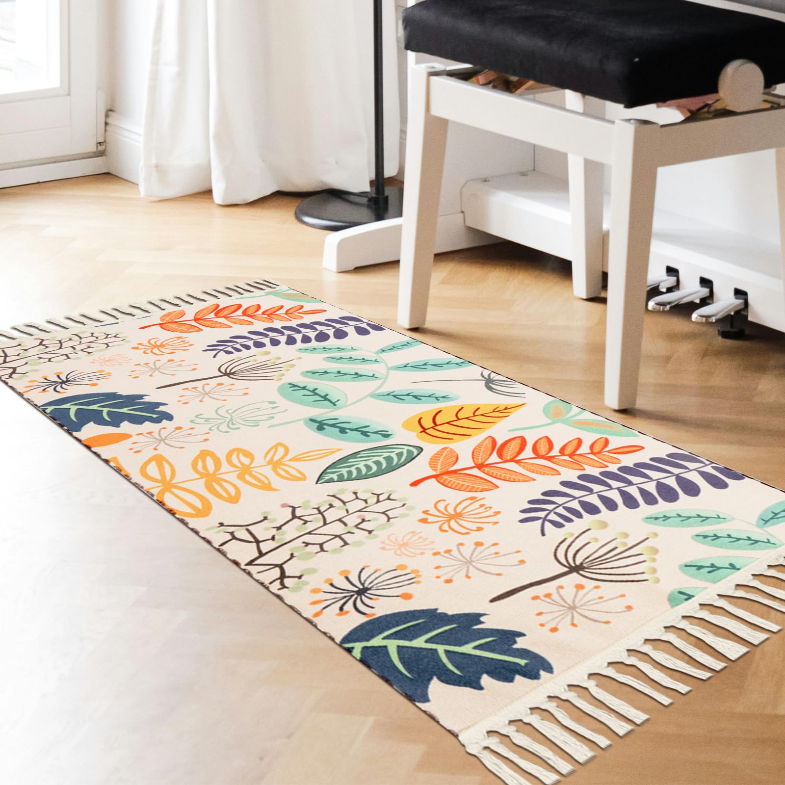 Terafeels Floral Runners for Hallways 2x6 Kitchen Runner Rugs Non Skid Washable Non-Slip Laundry Room Rug Throw Low-Plie Entryway Rug Leaf Print Carpet Runner for Bedroom Bathroom Living Room, 36180