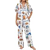 SHESHOW Satin Pajamas for Women Set Button Down Sleepwear Print Pjs Set 2 Piece Short Sleeve Long Loungewear Size XS-XXL