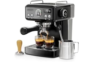 HIBREW H10A 58mm Espresso Machine, Compact Design with Stainless Steel Portafilter, Customizable Temp & Coffee Volume, Smart Display + 20Bar Pressure Gauge. (Black)