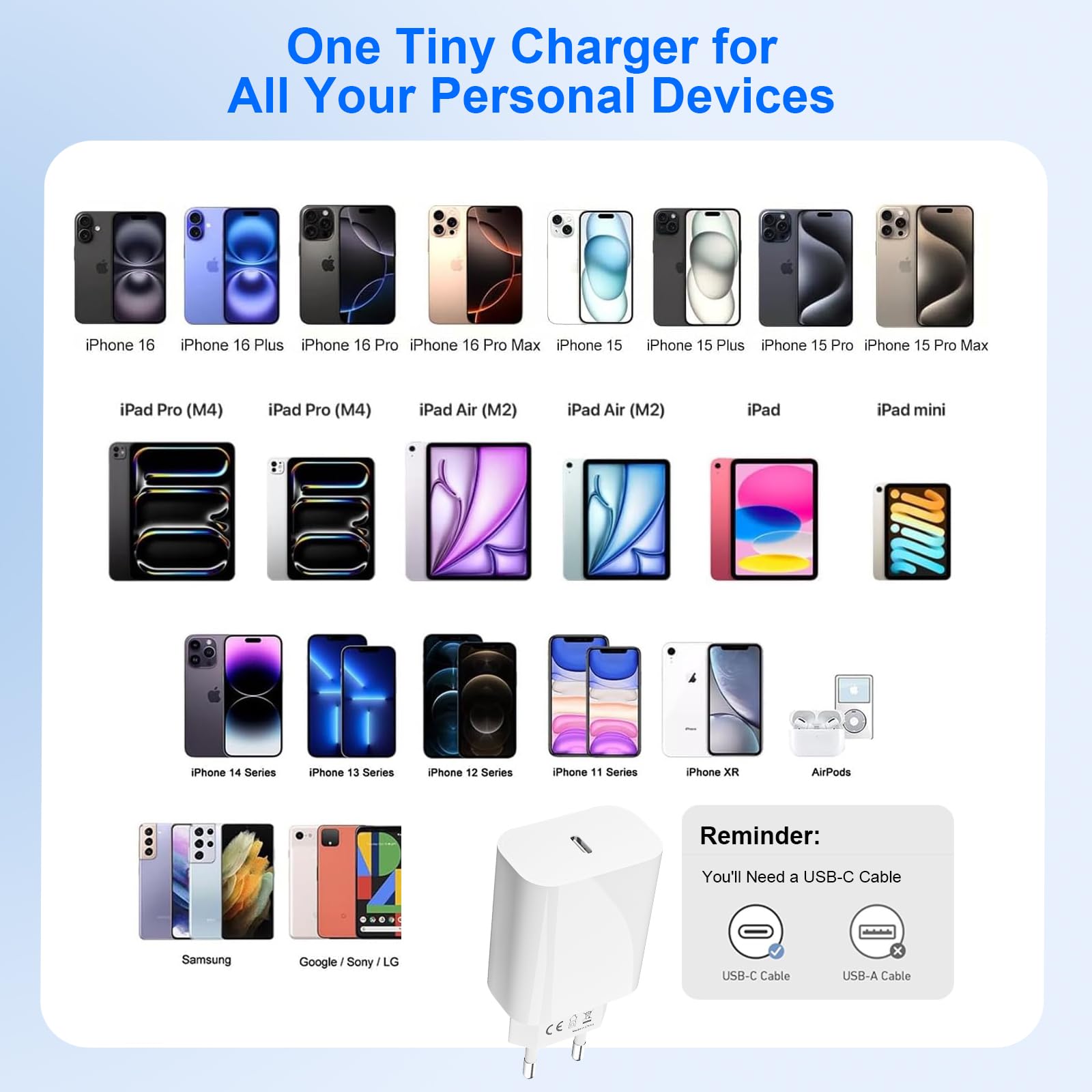 20W USB C Adapter, USBC Netzteil Ladegerät für iPhone 17/16/16Pro/16Pro Max/16Plus/15Pro/15Pro Max/15Plus/14/13/12/11 SE, iPad, Ladeadapter USB C PD3.0 Stecker Charger Netzstecker Schnellladegerät 6