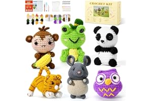 CAILMLE Crochet Animal Kit– 6Pcs Amigurumi Crochet Kit For Intermediate Advanced Level, Kids Adults Knitting Kit With Detailed Videos Tutorials, Yarn, Crochet Hook. Cute Money Tiger Hamster Panda Owl Frog Kit