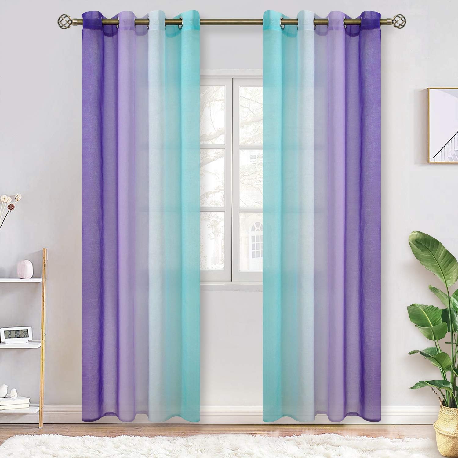 BGment Ombre Sheer Curtains for Kids Room, Faux Linen