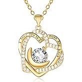 JIYVY32 14K Gold Plated Love Heart Necklace I Love You to The Moon and Back Pendant Moon Necklace Jewelry Anniversary Birthday Gifts for Woman Wife Mom Grandma Daughter Her