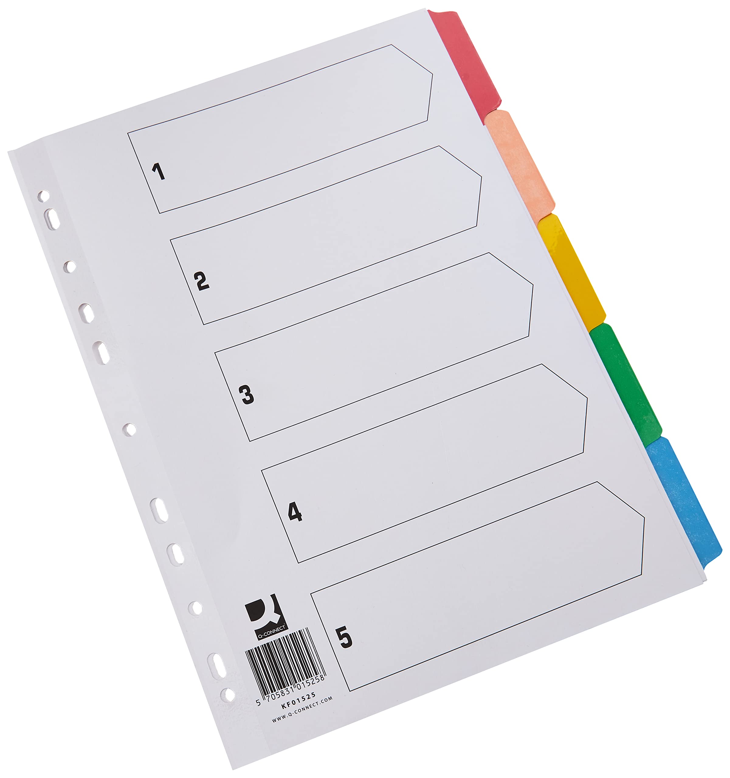 Q-Connect 5-Part Index Multi-Punched Reinforced Board Multi-Colour Blank Tabs A4 White KF01525 -A