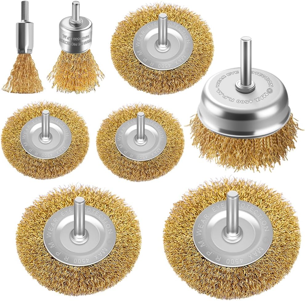 Aongray Wire Wheel Cup Brush Set 8 Pc 1/4 Inch Shank Drills Copper Wire