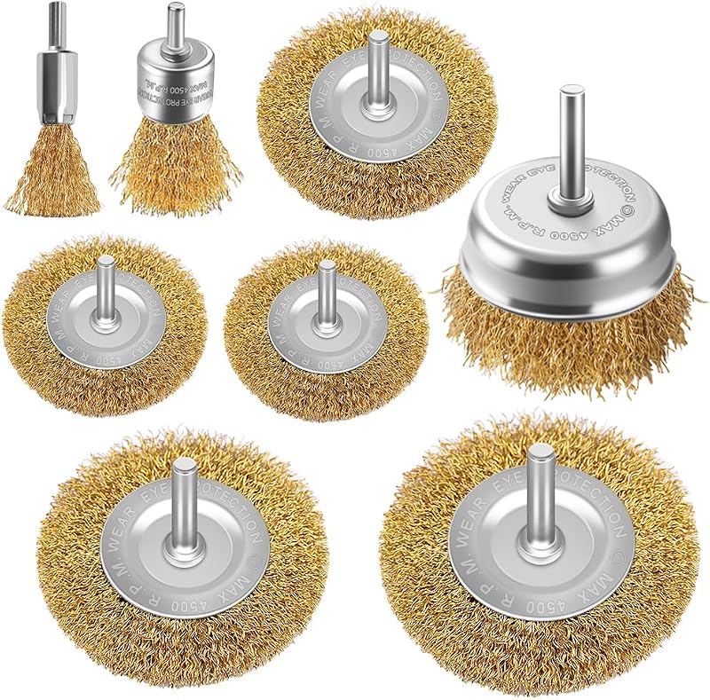 Aongray Wire Wheel Cup Brush Set 8 Pc 1/4 Inch Shank Drills Copper Wire