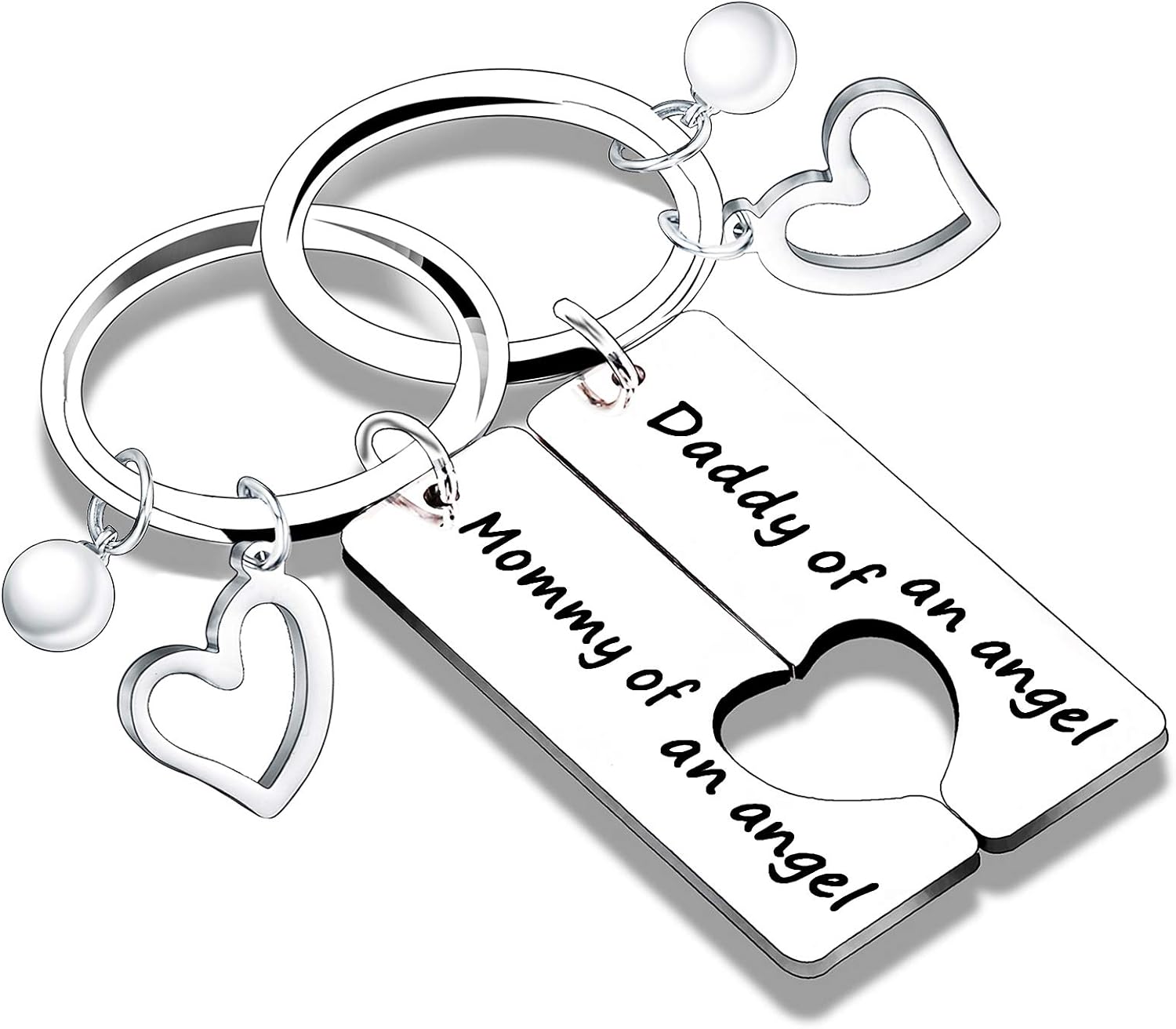 2PCs Loss Memorial Keyring Mommy & Daddy of an Angel Set Miscarriage Keepsake Baby Memorial Gift for Men Women Baby Remembrance Sympathy Gift for Infant Child Loss (Mommy Daddy of an Angel Style2)