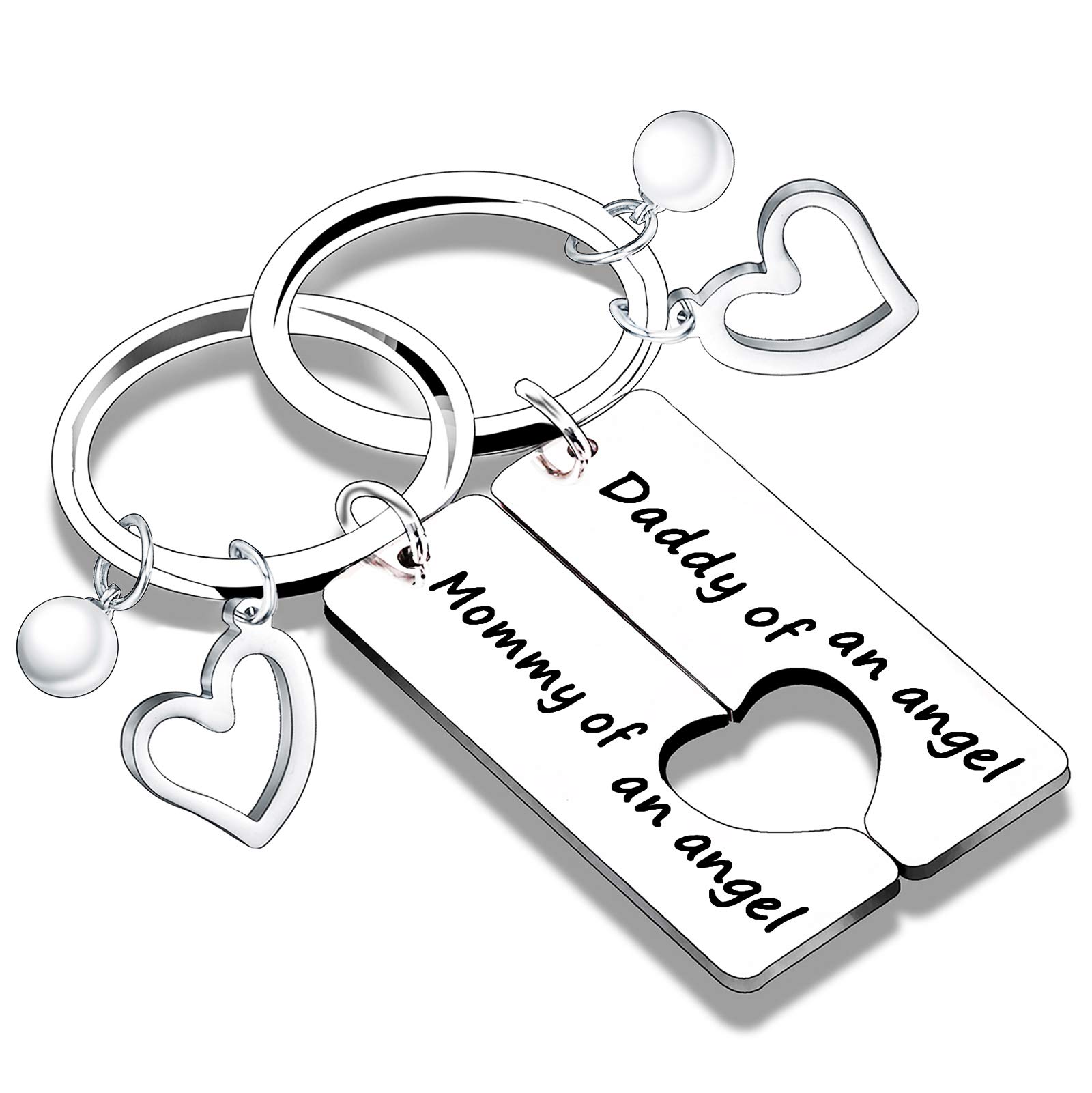 2PCs Loss Memorial Keyring Mommy & Daddy of an Angel Set Miscarriage Keepsake Baby Memorial Gift for Men Women Baby Remembrance Sympathy Gift for Infant Child Loss (Mommy Daddy of an Angel Style2)