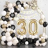 30th Birthday Decorations Black Gold Sand White,30th Balloon Arch Garland Kit With Champagne Gold Number 30 Balloons Happy Birthday Banner for Women Men 30 Party Decoration