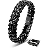 SERASAR | Premium Genuine Leather Bracelet [Steel] for Men in Black | Magnetic Stainless Steel Clasp in Black, Silver and Gold | Exclusive Jewellery Box | Great Gift Idea