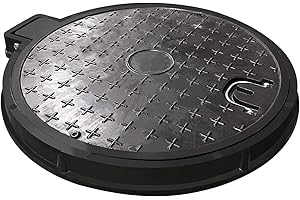Natotela FRP Manhole Cover and Frame 28in,Round Composite Septic Tank Lid with Bolted Down Base for Yard,Reinforced Steel Embedded Sewer Cover with Handles,Black Non-slip Sewage Basin Covers