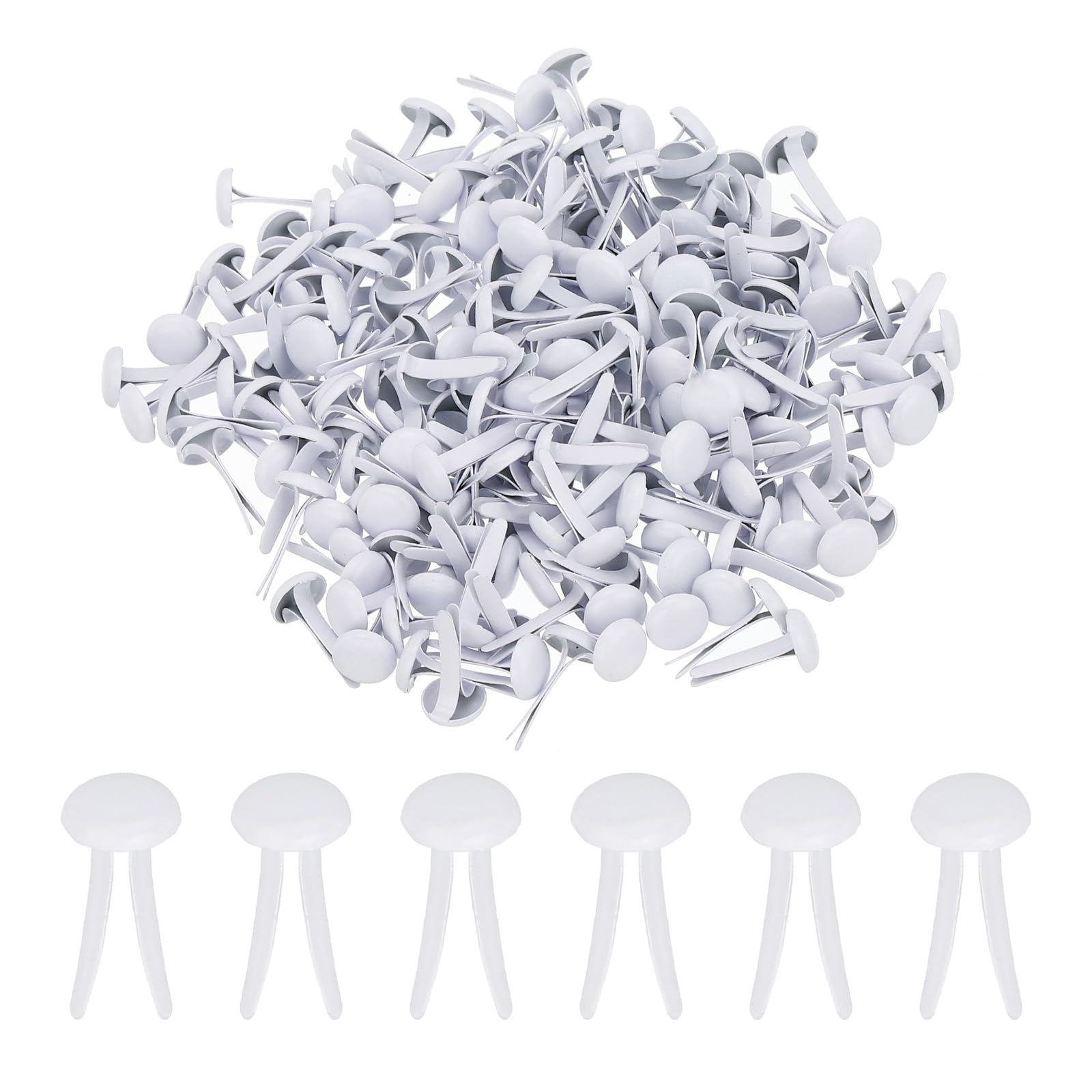 PATIKIL 200 PCS Paper Brass Fasteners Split Pins Pastel Mini Metal Brads Round Head Plated Fastener for Craft Art Scrapbooking DIY Supplies, White, 8 x 15 mm
