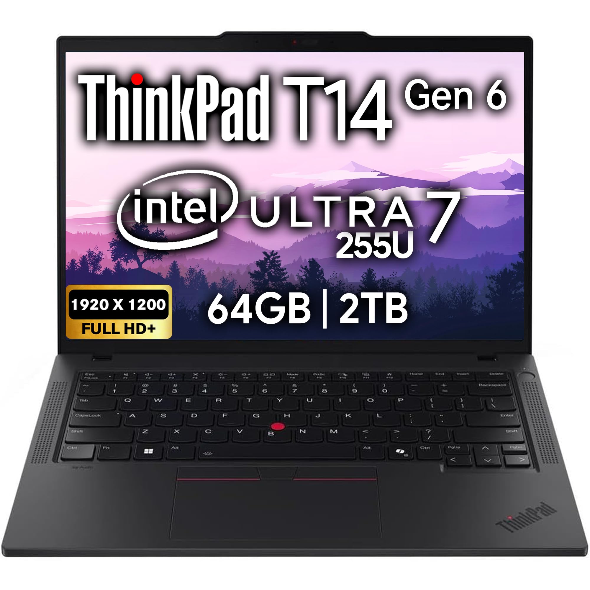 Lenovo ThinkPad T14 Gen 6 Business Laptop 14" FHD+ IPS, Intel Ultra 7 255U, 64GB DDR5 RAM, 2TB SSD, 5MP Webcam, Fingerprint, Backlit, Wi-Fi 6E, 2 Thunderbolt 4, AI PC, W11P