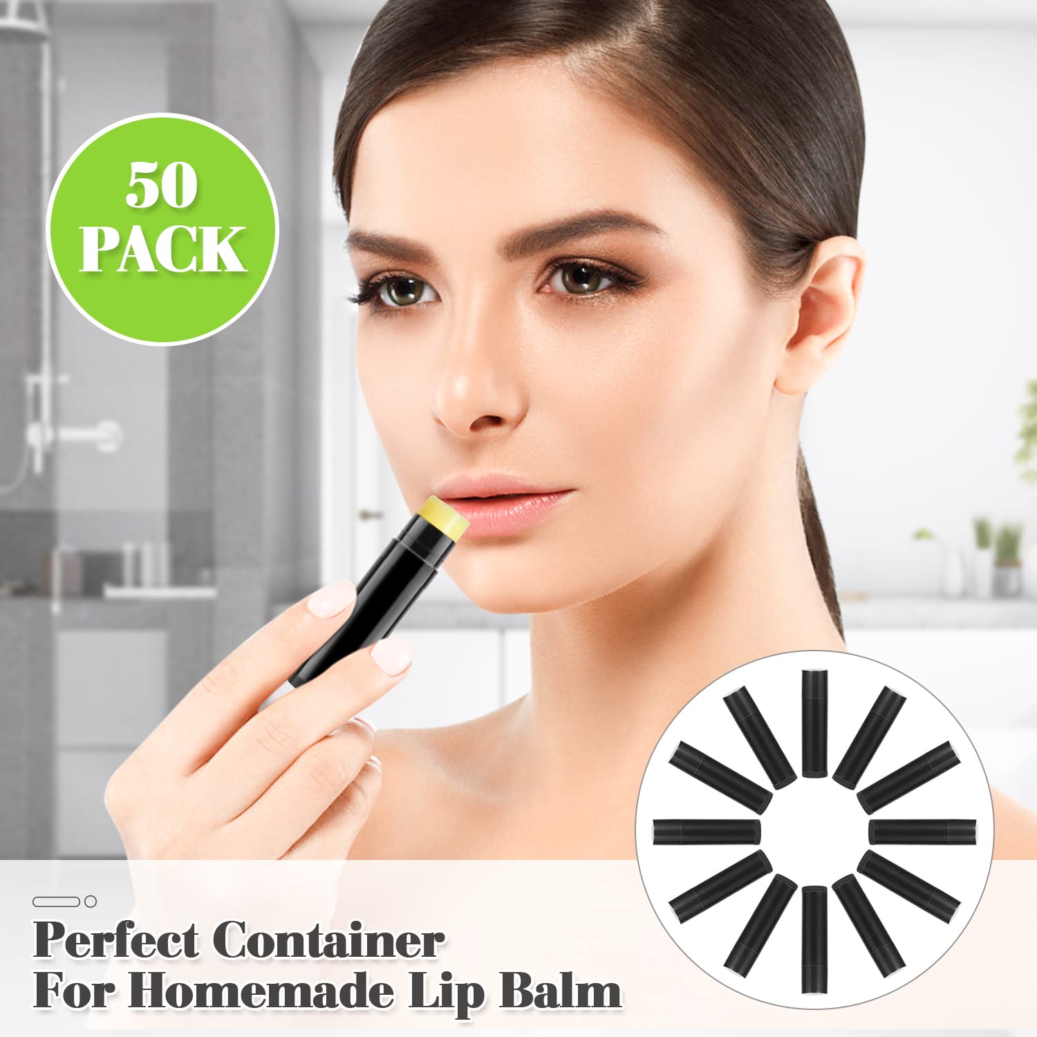 50 Pcs 5.5g Twist-up Lip Balm Tubes,Empty Plastic Lip Gloss Balm Containers Rotatable Deodorant Containers for DIY Homemade Lipsticks, Chapsticks and Homemade Solid Perfume,Black