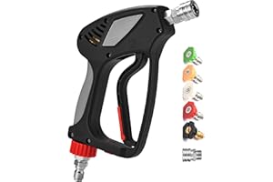 ANJIESENG Short Pressure Washer Gun with 360 Swivel - 5000 PSI / 10.5 GPM High Pressure Water Handle with 3/8" Male Plug and 1/4" Quick Connector Coupler