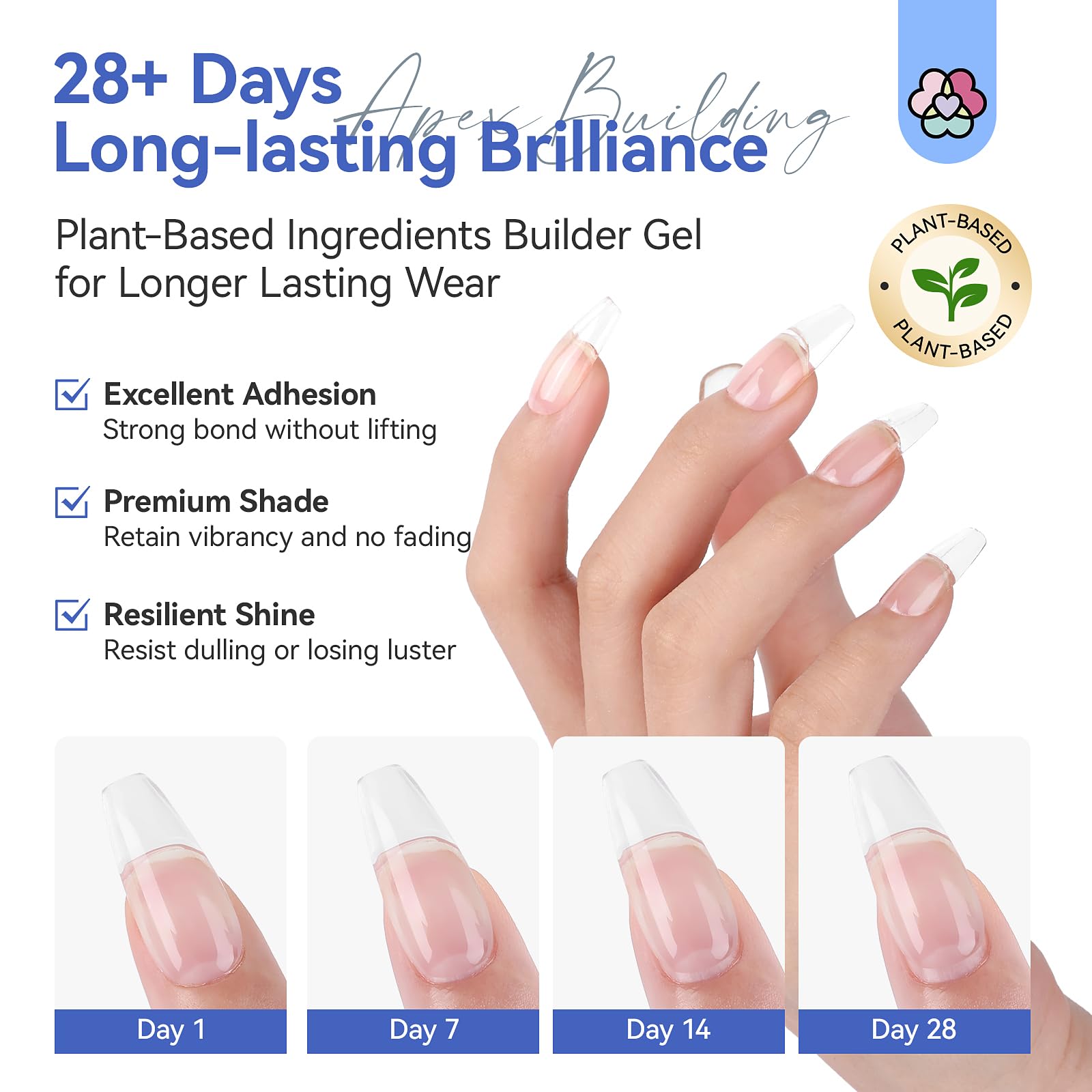 SAVILAND Clear Builder Nail Gel: 8 in 1 Gel Builder for Nails with Vitamin E & Castor Oil, Plant-Based Nail Strengthener Thickening Extension Gels in a Bottle Fix Curved Nails Rhinestone Glue Home Use - Image 6