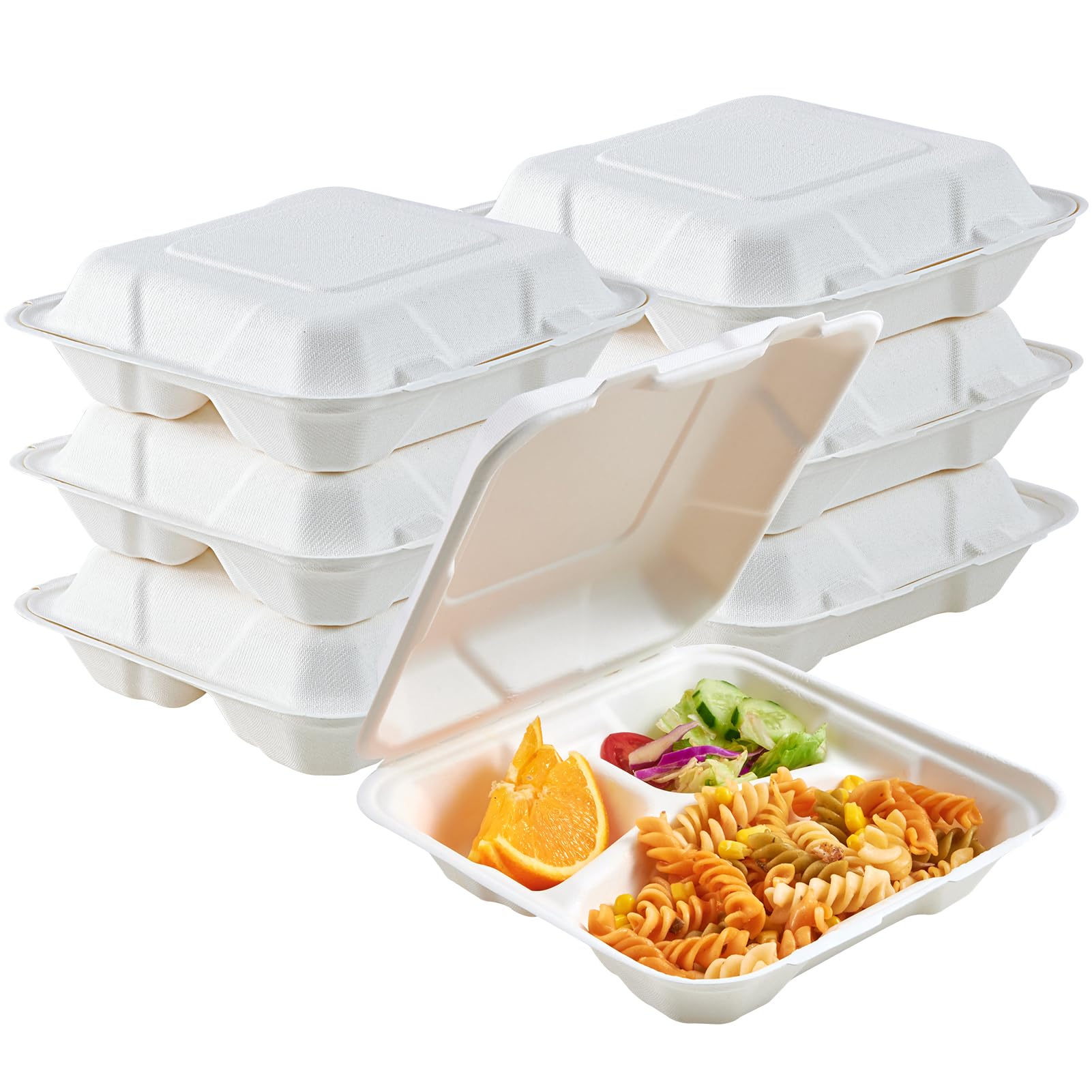 ECOLipak 50 Pack Clamshell Take Out Food Containers, 100% Compostable ...